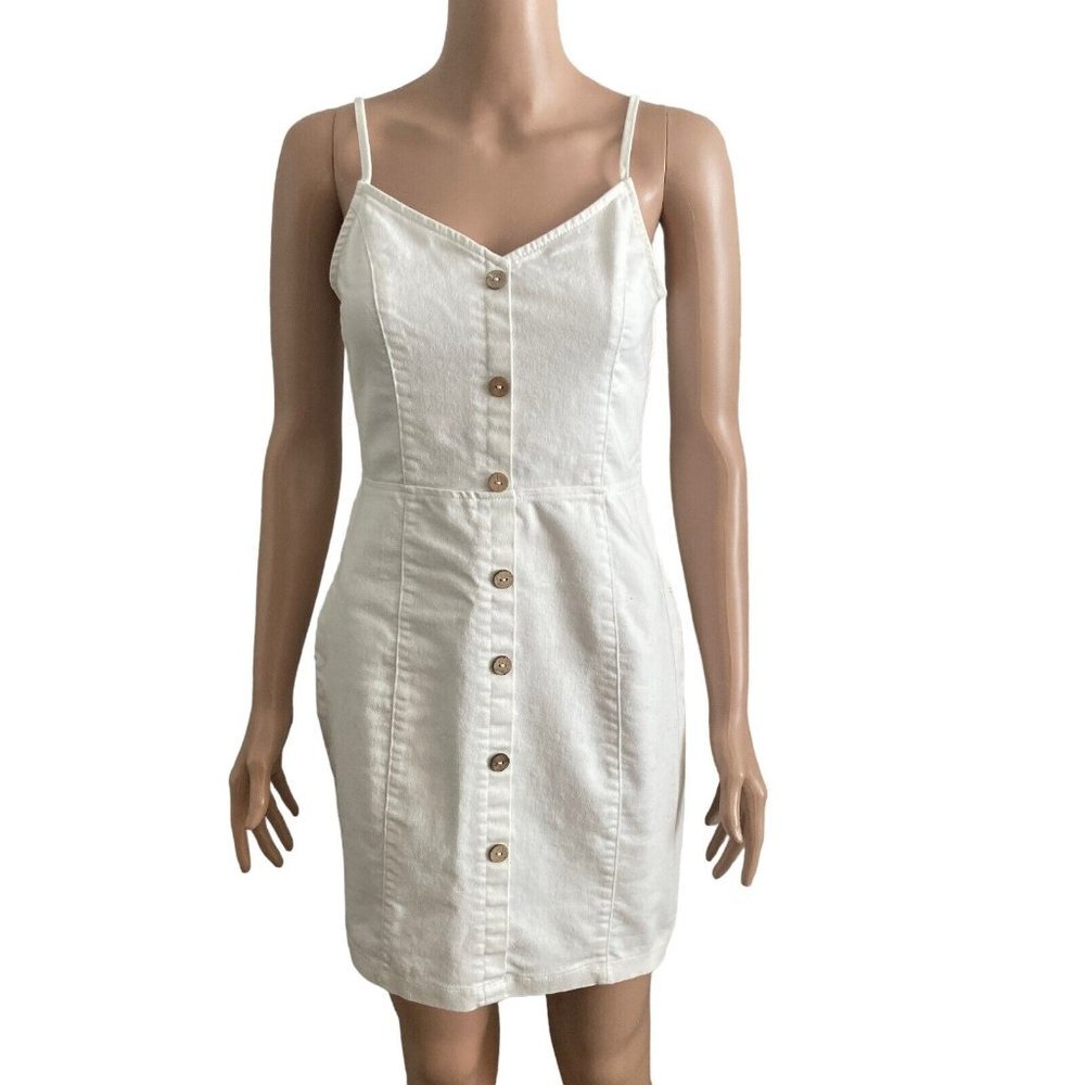 Blashe Dress Womens Small White Buttons Front Strappy Sleeve